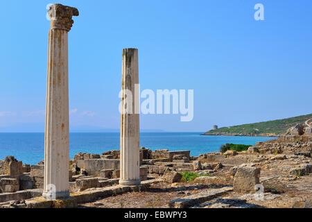 Gli scavi della antica città di Tharros, la penisola del Sinis, Oristano, Sardegna, Italia Provincia, Europa Foto Stock