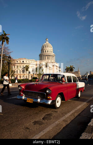 American Classic Cars e il Campidoglio, Havana, Cuba Foto Stock