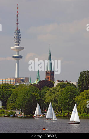 Barche a vela sul Alster, Germania Amburgo Foto Stock