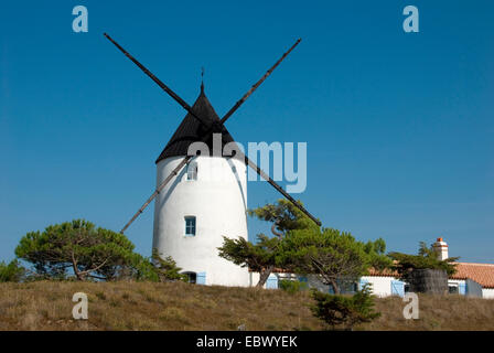 Mulino a vento 'Moulin de la Bosse', Francia, Poitou-Vende, Noirmoutier, La Bosse Foto Stock