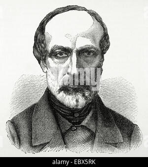 Giuseppe Mazzini (1805-1872). Uomo politico italiano, attivista per la unificazione dell'Italia. Incisione di Klose. Nuestro Siglo, 1883. Foto Stock
