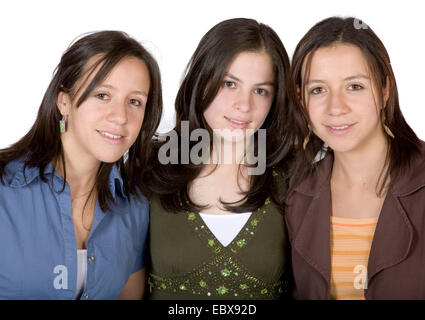 Le tre sorelle sorridente, due di loro gemelli Foto Stock