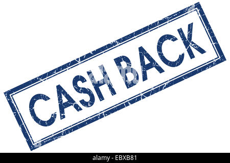 Cash back blue square timbro isolato su sfondo bianco Foto Stock