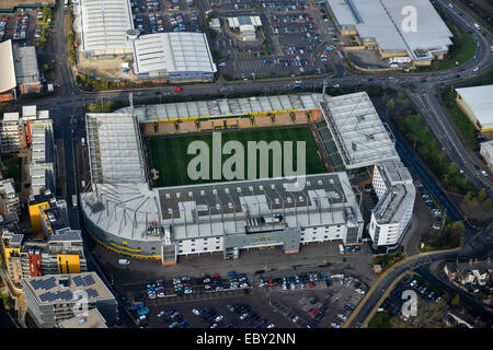 Una veduta aerea di Carrow Road football Stadium, casa di Norwich City Football Club. Foto Stock