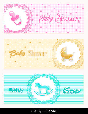 Baby Shower invito banner set design. EPS10 file vettoriale organizzati in strati per operazioni di editing semplici. Foto Stock