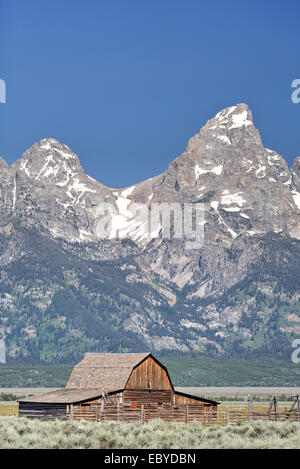 Stati Uniti d'America, Wyoming Grand Teton National Park, Morman fila, date dal 1890, John Moulton Homestead, granaio Foto Stock