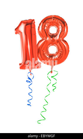 Palloncini rossi con nastro - Numero 18 Foto Stock