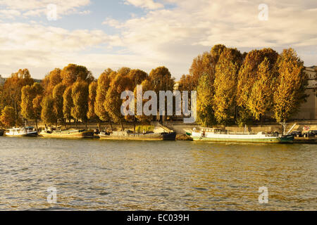 Casa di barche e chiatte sul Fiume Senna, Parigi, Francia. Foto Stock