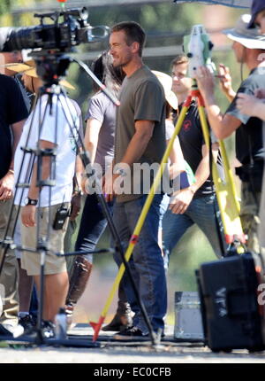 Caleb Walker fratello del compianto Paul Walker vede sul set di "Fast e Furious 7' nel centro di Los Angeles per aiutare per la rifinitura del film che sarà rilasciato il prossimo anno. Dotato di: Caleb Walker dove: Los Angeles, California Foto Stock