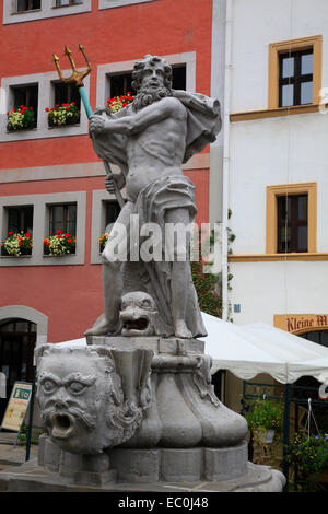 Fontana di Nettuno, Untermarkt, Goerlitz, in Sassonia, Germania, Europa Foto Stock