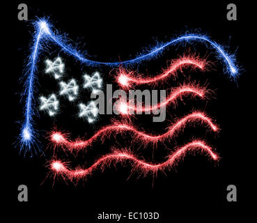 Bandiera degli STATI UNITI D'AMERICA fatta di brilla su sfondo nero Foto Stock