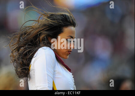 Landover, Maryland, Stati Uniti d'America. 07 dic 2014. Un Washington Redskins cheerleader compie durante il match tra il San Louis Rams e Washington Redskins a FedEx in campo Landover, MD. Credito: Cal Sport Media/Alamy Live News Foto Stock