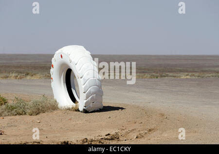 Pneumatico accanto alla strada del deserto, Stuart Highway, Sud Australia Foto Stock