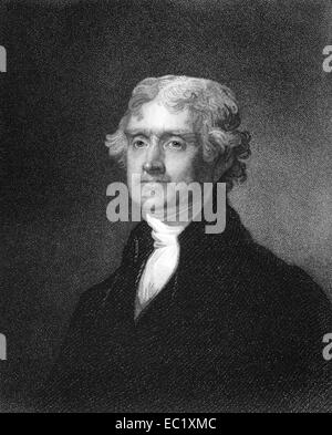 Thomas Jefferson (1743-1826) su incisione da 1835. Foto Stock