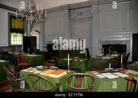 PHILADELPHIA, PENNSYLVANIA: la magnifica sala di montaggio interno 1732-1756 Independence Hall Foto Stock