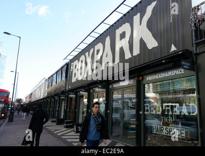 Boxpark pop-up shopping mall, Shoreditch, Londra Foto Stock