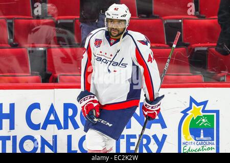 Raleigh, North Carolina, Stati Uniti d'America. 4 Dic 2014. Washington capitelli ala destra Joel Ward (42) durante il gioco NHL tra capitali di Washington e Carolina Hurricanes al PNC Arena. Capitali di Washington ha sconfitto la Carolina Hurricanes 2-1. © Andy Martin Jr./ZUMA filo/Alamy Live News Foto Stock