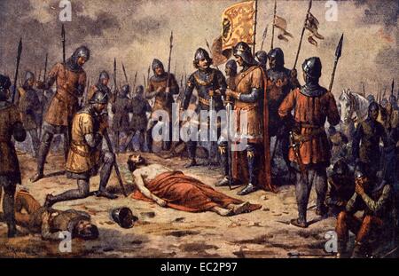 I Cento anni di guerra. La battaglia di Crecy Agosto 26th, 1346 i morti si trova ciechi re Jean del Lussemburgo, re di Boemia Foto Stock