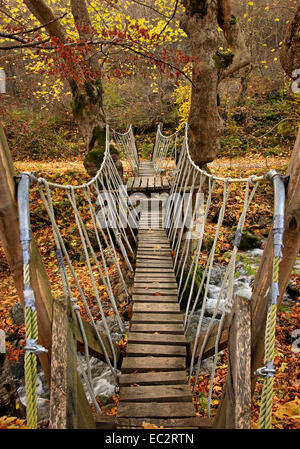 Splendido piccolo ponte sulla "Via dell'amore", vicino al villaggio di Elatochori, Pieria montagne, Pieria, Macedonia, Grecia. Foto Stock