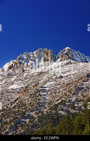 Questa è la Grecia come alto come ottiene! Le vette del Monte Olimpo, "casa degli dèi", Pieria, Macedonia, Grecia. Foto Stock