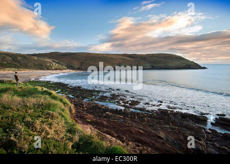 Manorbier Bay vicino Tenby in Pembrokeshire, Wales UK Foto Stock