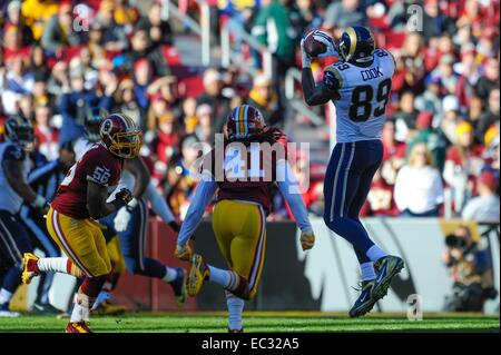 Dic 07, 2014 : St. Louis Rams manualmente l'estremità Jared Cook (89) Si ritiene che le catture di una reception nel primo trimestre durante il match tra il San Louis Rams e Washington Redskins a FedEx in campo Landover, MD. Foto Stock