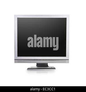 Il monitor di un computer con schermo bianco su sfondo bianco. Copia dello spazio. Oggetto con un tracciato di ritaglio Foto Stock