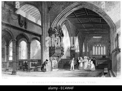 Una incisione intitolata 'St. Nicholas' Chiesa, Newcastle, Tyne' scansionati ad alta risoluzione da un libro pubblicato nel 1834. Foto Stock