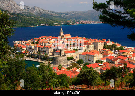 Croazia, Sued-Dalmatien, Insel Korcula, Blick auf die Altstadt Korcula Foto Stock