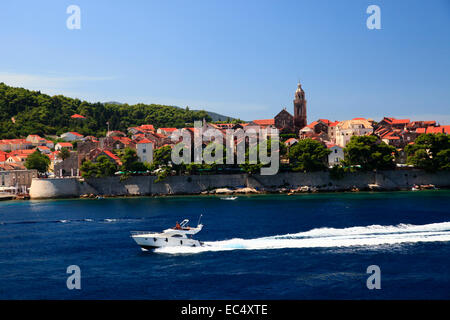 Croazia, Sued-Dalmatien, Insel Korcula, Blick auf die Altstadt Korcula Foto Stock