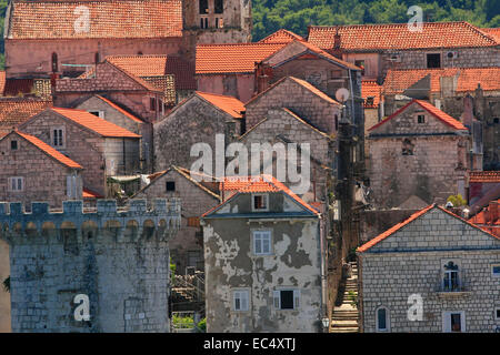 Croazia, Sued-Dalmatien, Insel Korcula, Blick auf die Altstadt Korcula Foto Stock