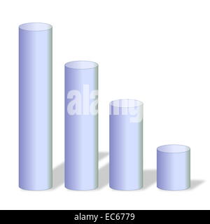 Quattro cilindri grigio grandi che piccoli in uno sfondo bianco Foto Stock