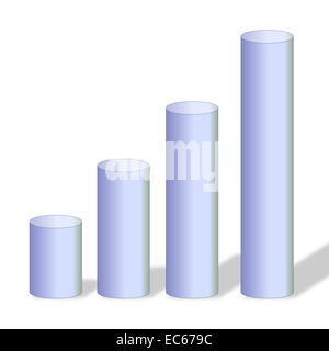 Quattro cilindri grigio da piccole a grandi in uno sfondo bianco Foto Stock