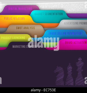 Il concetto di business di strategia di marketing rappresentano nella cartella colorata con gli scacchi doodle con 360 gradi di marketing integrato Foto Stock
