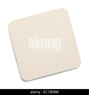 Bianco quadrato Drink Coaster con copia spazio isolato su sfondo bianco. Foto Stock