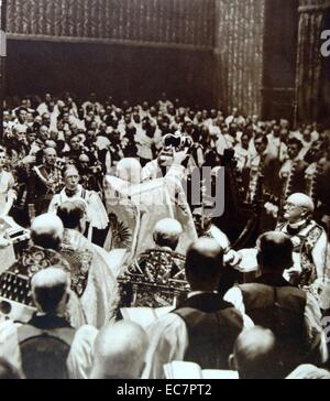 Incoronazione di British King George VI nella Westminster Abbey. George VI (Albert Frederick Arthur George; 14 Dicembre 1895 - 6 febbraio 1952) re del Regno Unito e signorie del Commonwealth Britannico dal 11 dicembre 1936 fino alla sua morte. Egli è stato l'ultimo imperatore di India e il primo Capo del Commonwealth Foto Stock