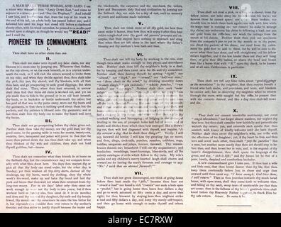 Testo di minatori pioneer dieci comandamenti di 1849--scene quando attraversano le pianure nel 1849 Foto Stock