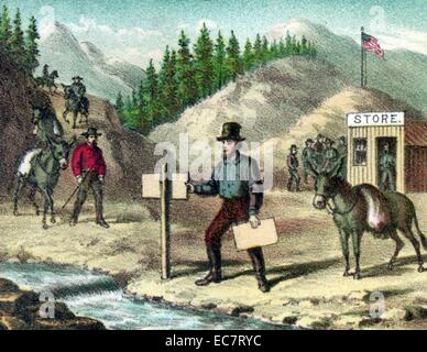 I minatori pioneer dieci comandamenti di 1849--scene di Gold Miner attraversando le grandi pianure nel 1849 Foto Stock