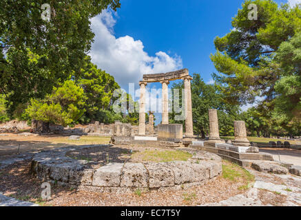 Le antiche rovine del Philippeion in Olympia, luogo di nascita dei giochi olimpici - Patrimonio mondiale dell UNESCO Foto Stock