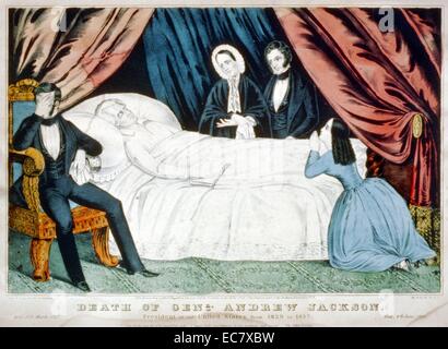 La morte di Genl. Andrew Jackson (1767-1845) presidente degli Stati Uniti dal 1829 al 1837. Jackson è stato il settimo Presidente degli Stati Uniti. Nominato per il Presidente in 1828 Jackson ha conquistato una vittoria decisiva contro John Quincy Adams in una campagna elettorale in modo negativo che sua moglie Rachel Jackson è morto di un fine corsa in campagna a causa di attacchi contro di lei Foto Stock