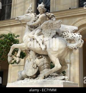 Statua in marmo di Hermes riding Pegasus creato da Antoine Coysevox (1640-1720), scultore francese. Risalenti al XVII secolo Foto Stock