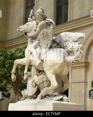 Statua in marmo di Hermes riding Pegasus creato da Antoine Coysevox (1640-1720), scultore francese. Risalenti al XVII secolo Foto Stock