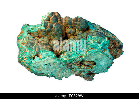 Campione di malachite (idrato di carbonato di rame) marrone con limonite (miscela di ferro-cuscinetto minerali). Foto Stock