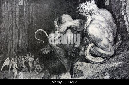 Incisione di 'Ci Minos sta' da Gustave Doré (1832-1883) artista francese, printmaker, illustratore e scultore. Datata 1862 Foto Stock