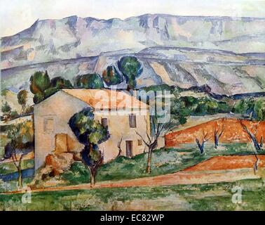 Pittura intitolato 'casa di fronte a Mont Sainte-Victoire'. Dipinto da Paul Cézanne (1839-1905) artista francese e pittore Post-Impressionist. Datata 1886 Foto Stock