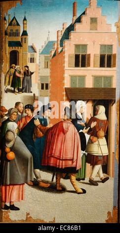 Pittura intitolato " Le sette opere di misericordia' dipinta dal maestro di Alkmaar (attivo 1490-1510). Datata XVI Secolo Foto Stock