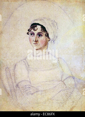 Colore ritratto di Jane Austen (1775-1817) tracciata dalla sua sorella Cassandra. Datata 1810 Foto Stock