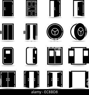 Aprire porte chiuse e set di icone isolato illustrazione vettoriale Illustrazione Vettoriale