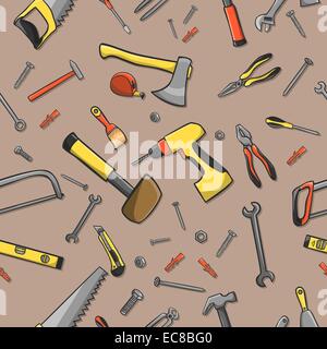 Home strumenti di costruzione su una perfetta marrone sfondo pattern illustrazione vettoriale Illustrazione Vettoriale