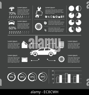 Meccanico automatico auto di servizio e manutenzione elementi infografico con tabelle e grafici illustrazione vettoriale Illustrazione Vettoriale